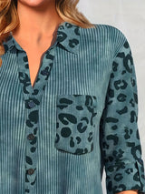 Casual Blouse, Women' Plus Colorblock Leopard Print Ribbed