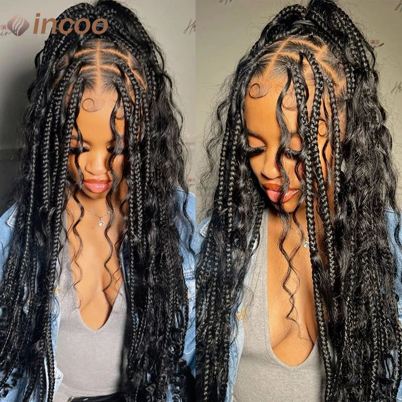 Boho Box Braid Wigs Curly Braided Full Lace