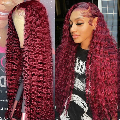 Tahikie Transparent 99J Burgundy Lace Front Human Hair