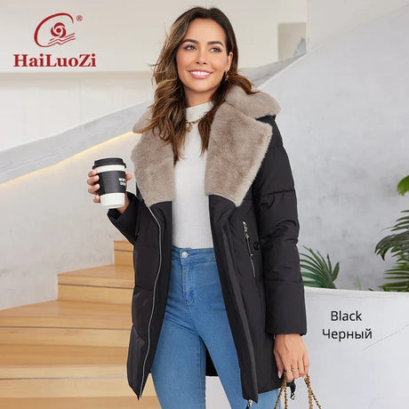 Hailuozi New Women' Jacket Short Warm Hooded