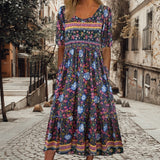 Vintage Boho Stripe Print Women Sundress Summer Fashion