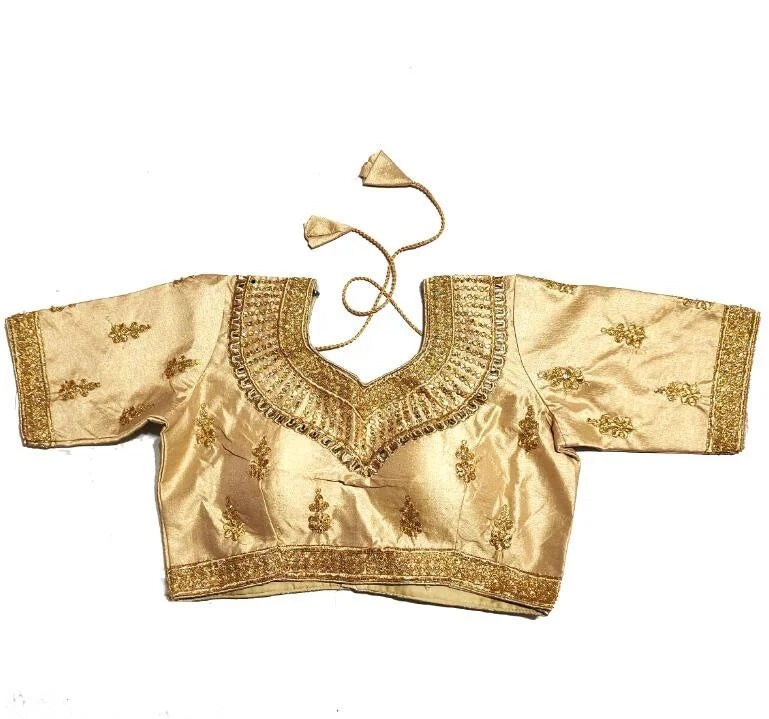 Traditional Gold Thread Embroidery Pakistan India Sari Top