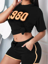 Lw Two Pieces Letter Print Striped Shorts Set