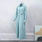 Autumn Women Dress Solid Casual V Neck Lapel