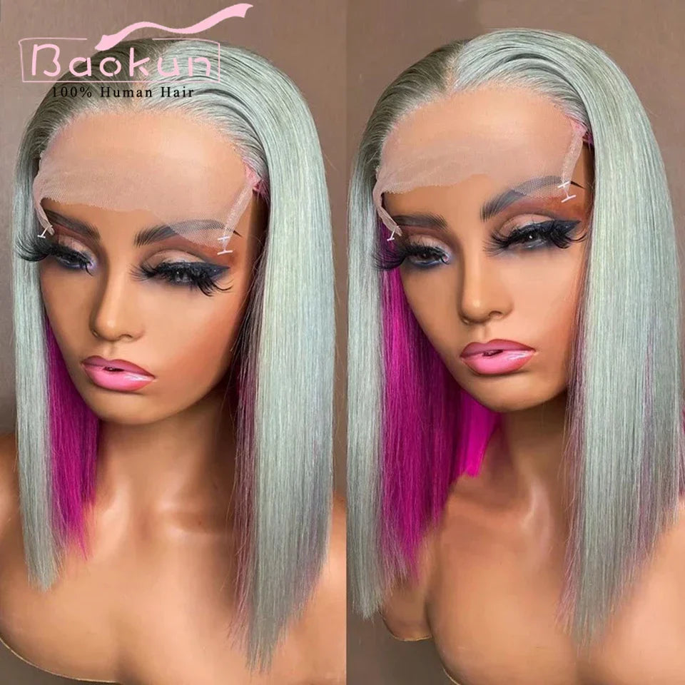 Colored Short Bob Wig Lace Front Human