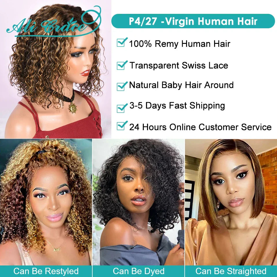 Ali Grace Highlight Brown Curly Bob Wig Brazilian