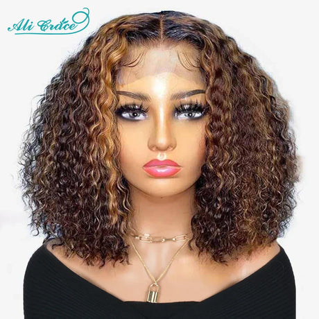 Ali Grace Highlight Brown Curly Bob Wig Brazilian