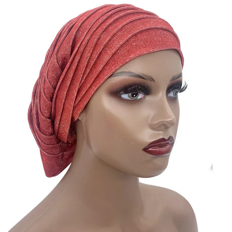 Glitter Pleated African Turban Cap Women' Head Wraps