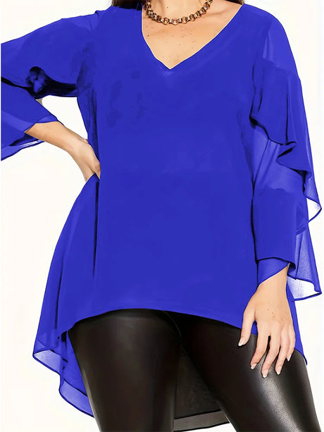 New Female Casual Black Layered Ruffle Sleeve Top