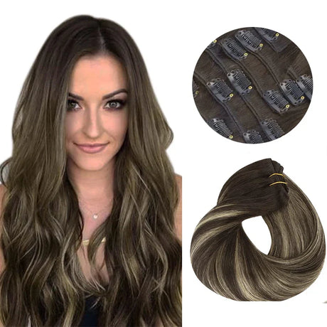 Clip In Human Hair Extensions Straight Natural Light