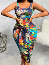 Lw Summer Low Neck Dress Floral Print Bodycon
