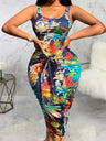 Lw Summer Low Neck Dress Floral Print Bodycon