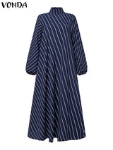 5Xl Vonda Elegant Striped Maxi Dress Women High