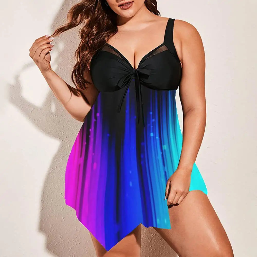 Summer New Backless Swimdress Suit Print Beachwear Tankini