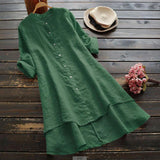 Women' Autumn O-Neck Cotton Linen Baggy T-Shirt Tops