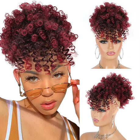 Afro Puff Drawstring Ponytail With Bangs Pineapple Updo