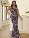 Missord Blue Floral Sequin Wedding Party Dress Elegant