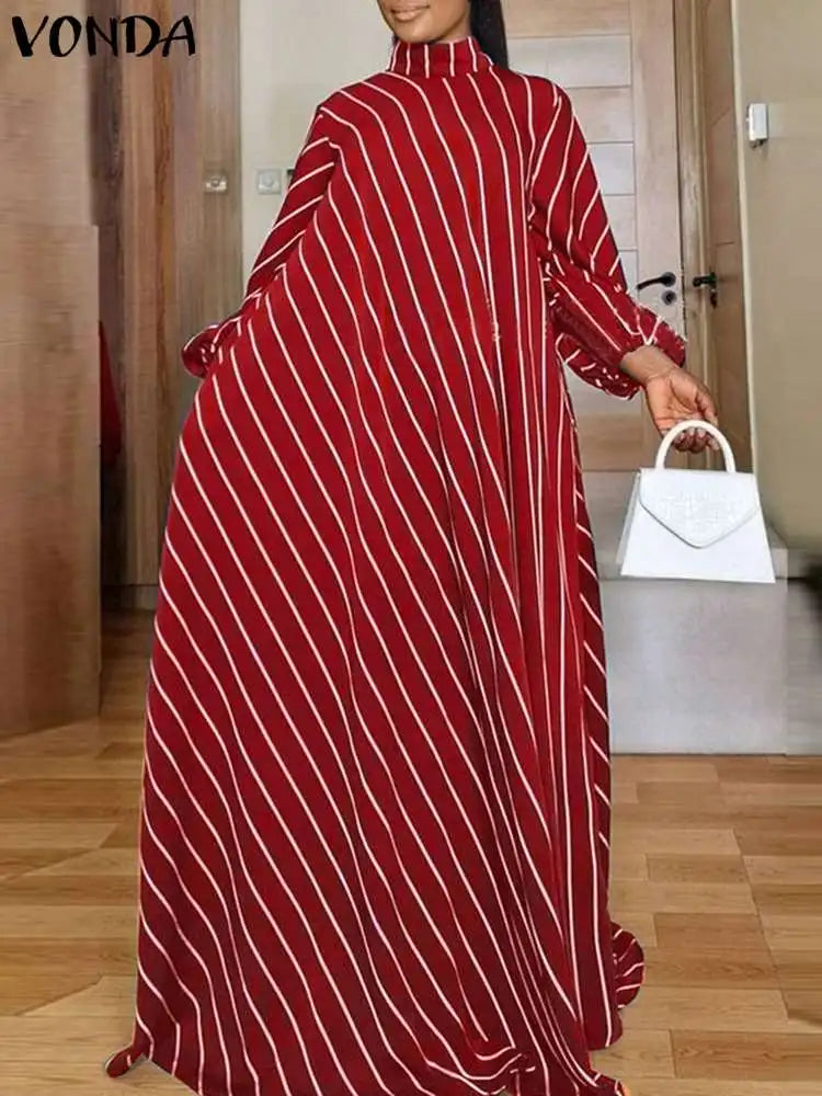 5Xl Vonda Elegant Striped Maxi Dress Women High