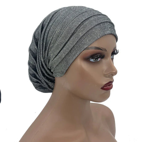 Glitter Pleated African Turban Cap Women' Head Wraps