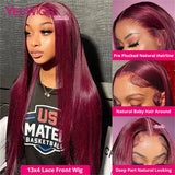 Burgundy J Red Colored Bone Straight Lace Front