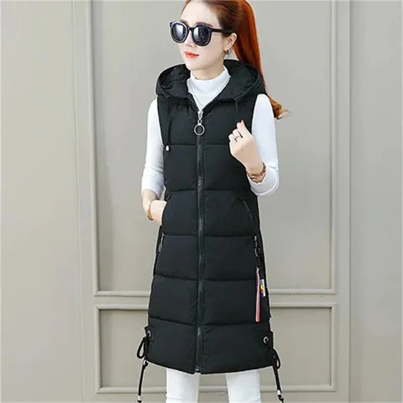 New Autumn Winter Women Long Parkas Vest Warm