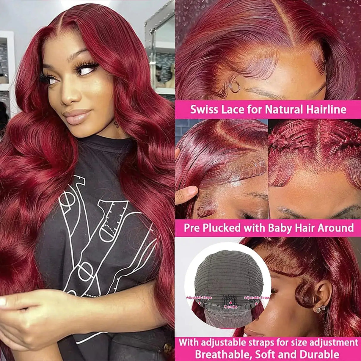 Body Wave Wig Burgundy 99J Lace Front Wig