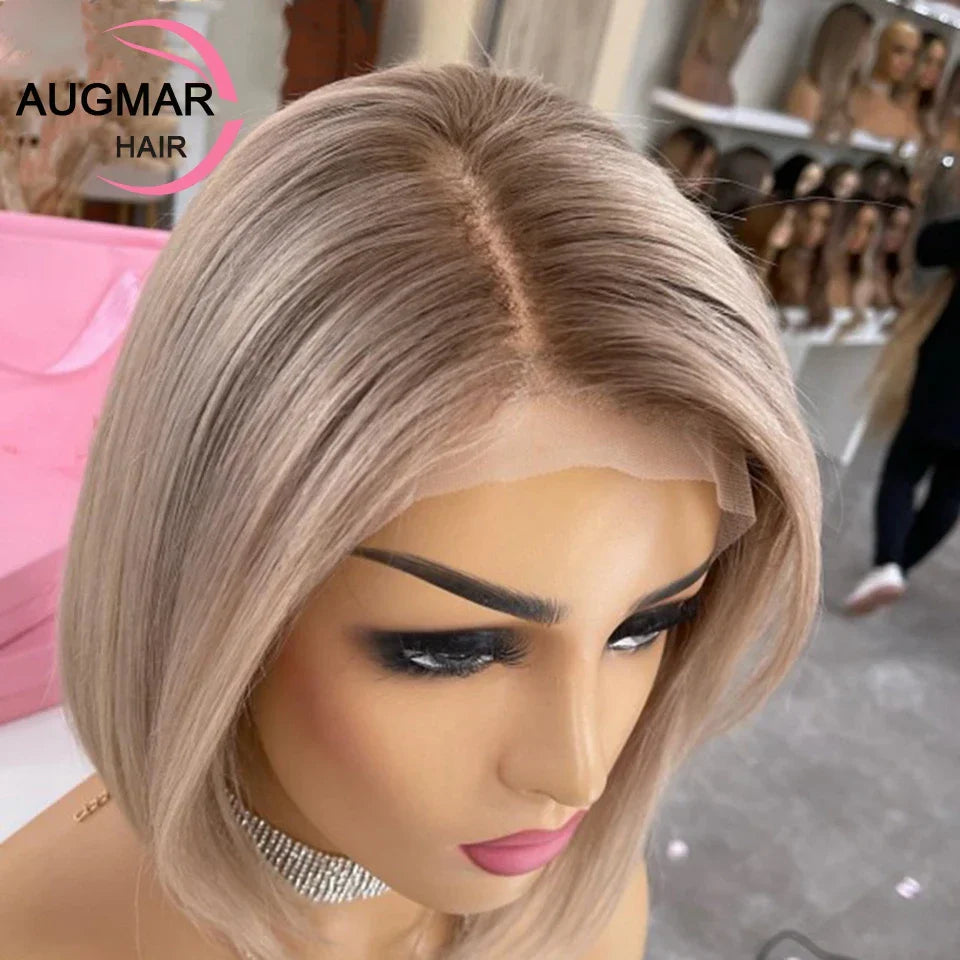 Ash Blonde Bob Highlight Wig Human Hair Lace