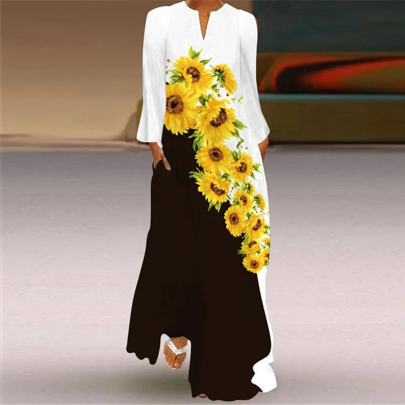 Lady Autumn Winter Long Dress Women Face Print