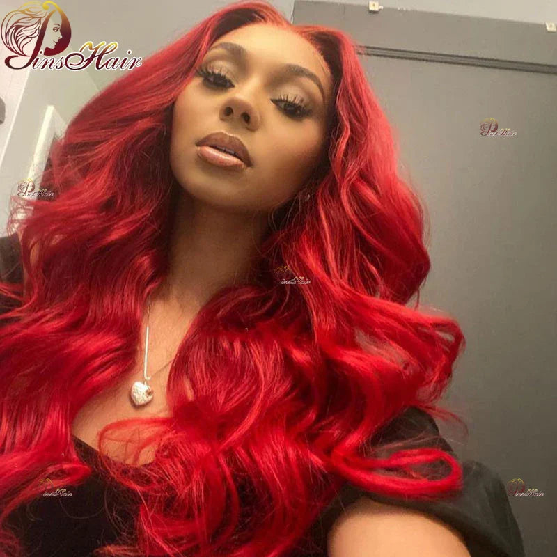 Red Lace Front Wig Human Hair Body Wave