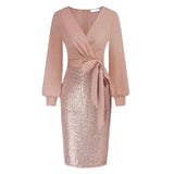 Women V-Neck Dress Stunning Sequin Splicing Bodycon Dress