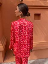 Vintage Print Blazer Pants Suits For Women Double