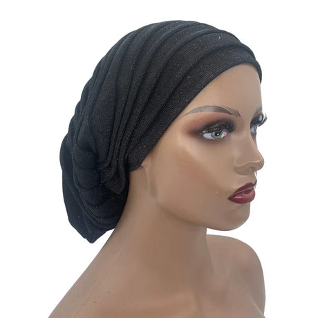 Glitter Pleated African Turban Cap Women' Head Wraps