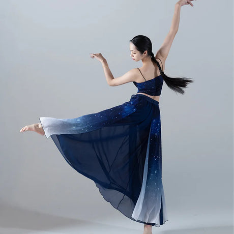 Starry Sky Blue Gradient Chiffon Dance Suit Women