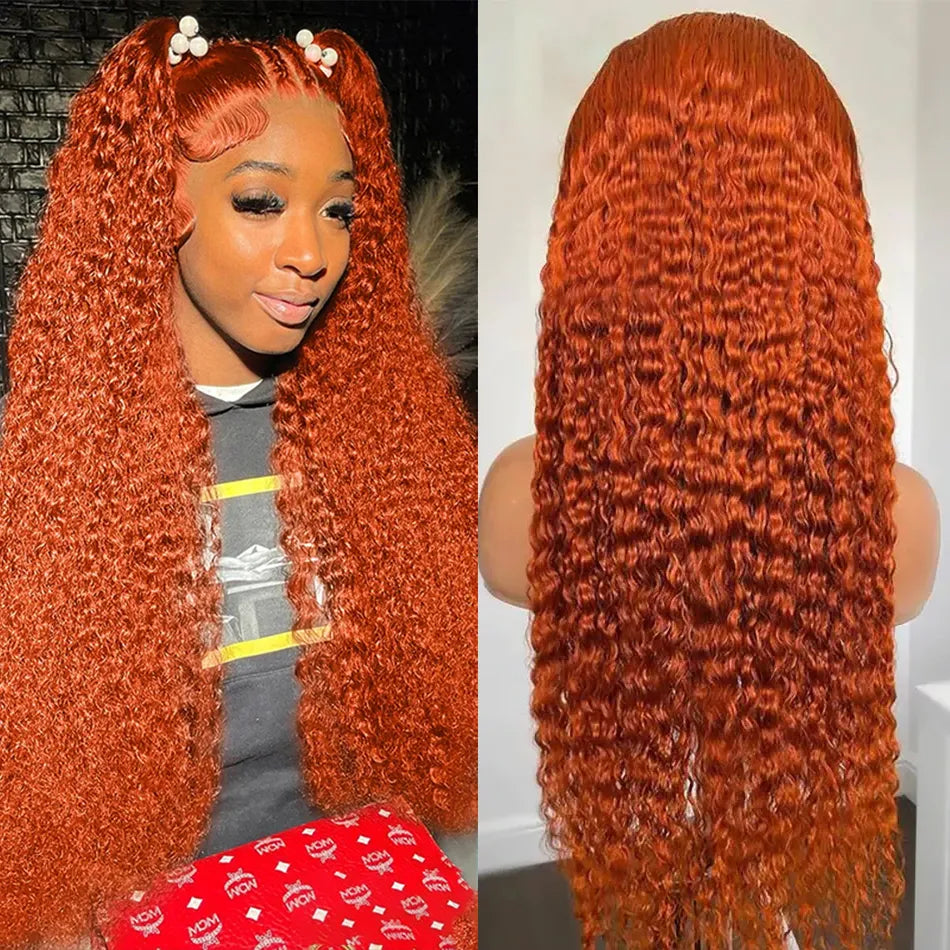 Deep Wave Orange Ginger Lace Front Wigs