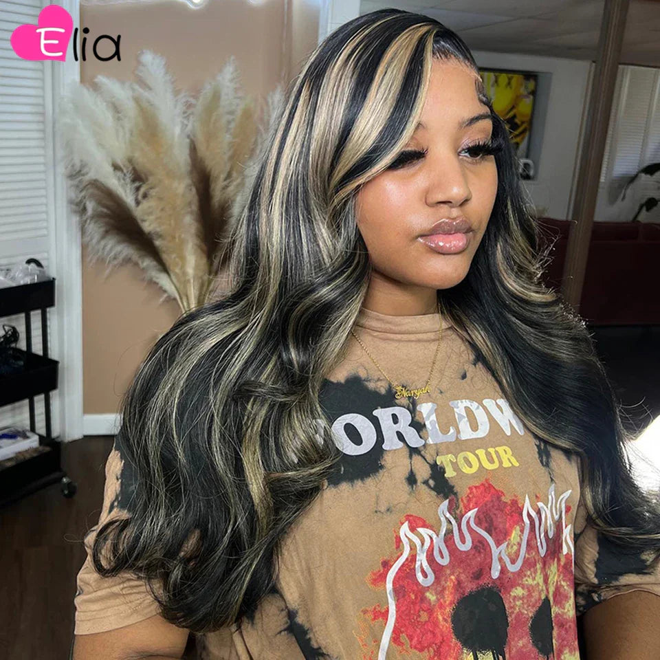 Ash Blonde Highlights Glueless Wig Transparent Lace Frontal