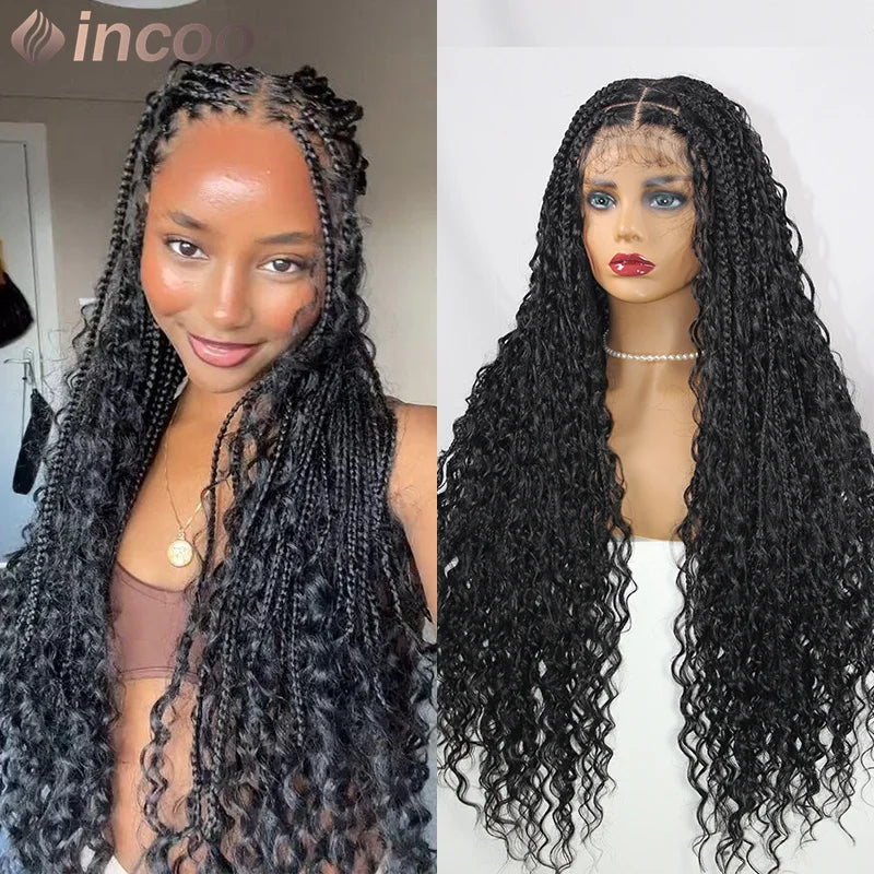 Boho Braided Lace Frontal Wig Wave Curly Goddess