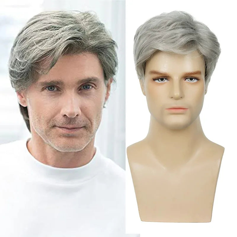 Men'S Wig Inches Handsome Shaggy Short Hair Gray