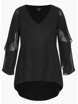 New Female Casual Black Layered Ruffle Sleeve Top