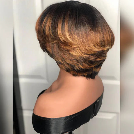 Short Bob Honey Blonde Ombre Colored Wig Straight