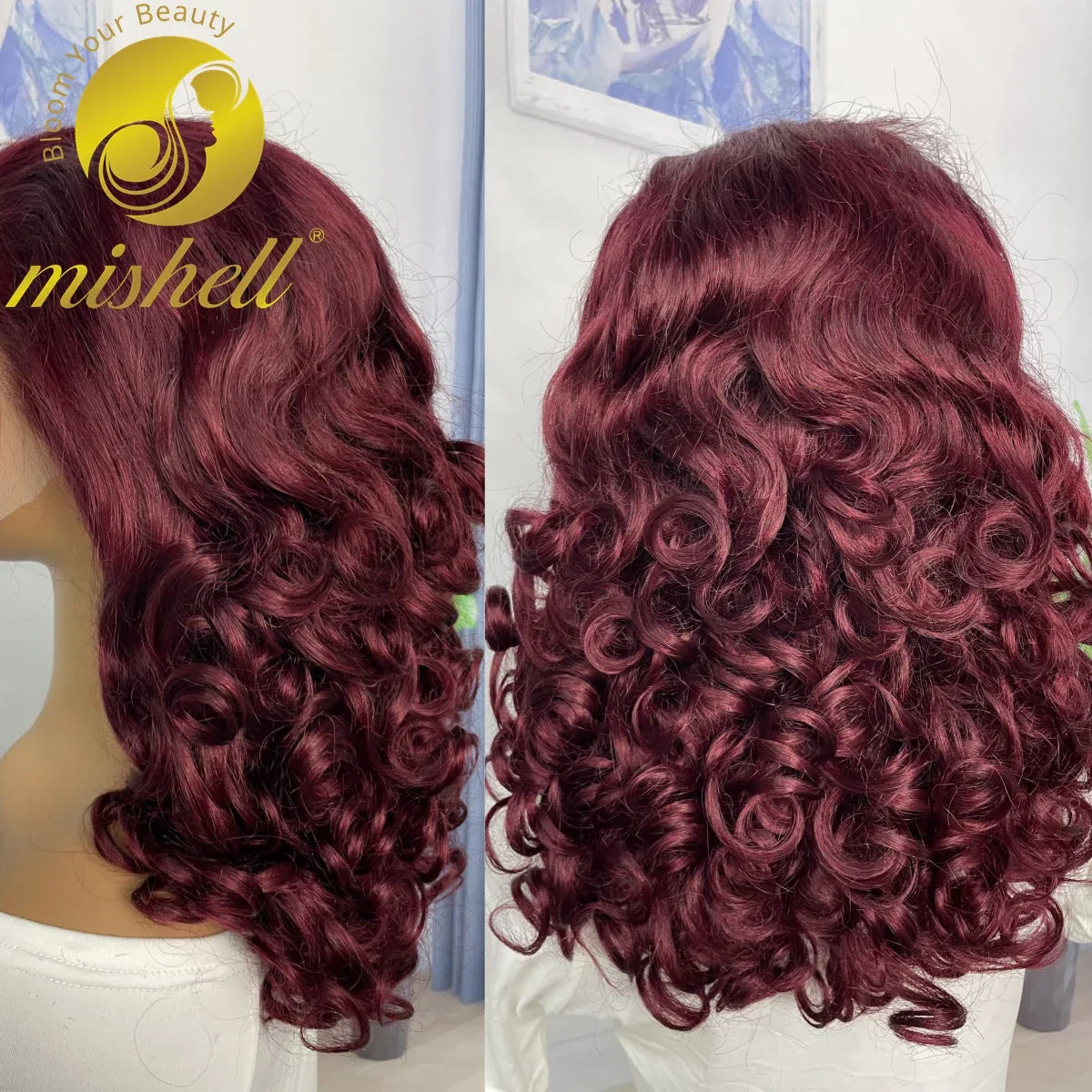 Density J Burgundy Bouncy Curly Human Hair