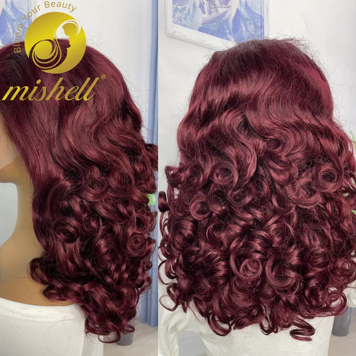 Density Highlight Bouncy Curly Human Hair Wigs