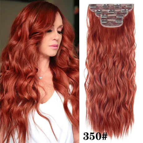 Set Synthetic Hair Clip In Long Wavy Thick