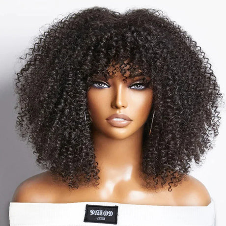 Short Curly Afro Wigs With Bangs For Black