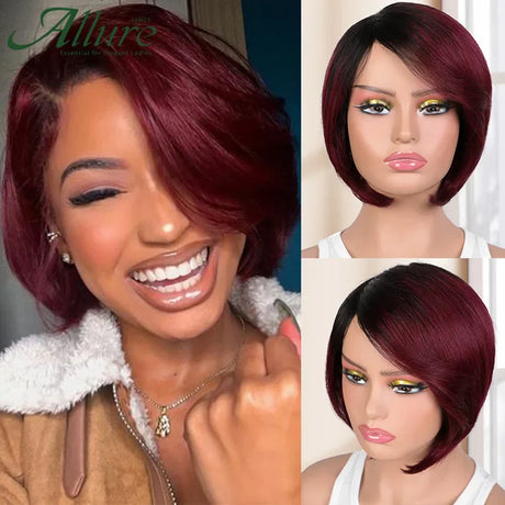 Burgundy Short Bob Wig With Bangs Wear To