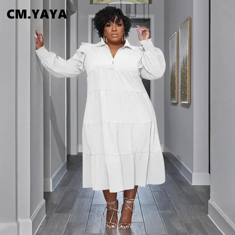 Yaya Vintage Women Long Sleeve Turn-Down Collar Long