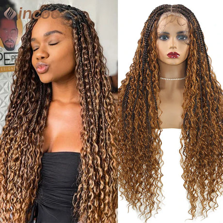 Boho Box Braid Wigs Curly Braided Full Lace