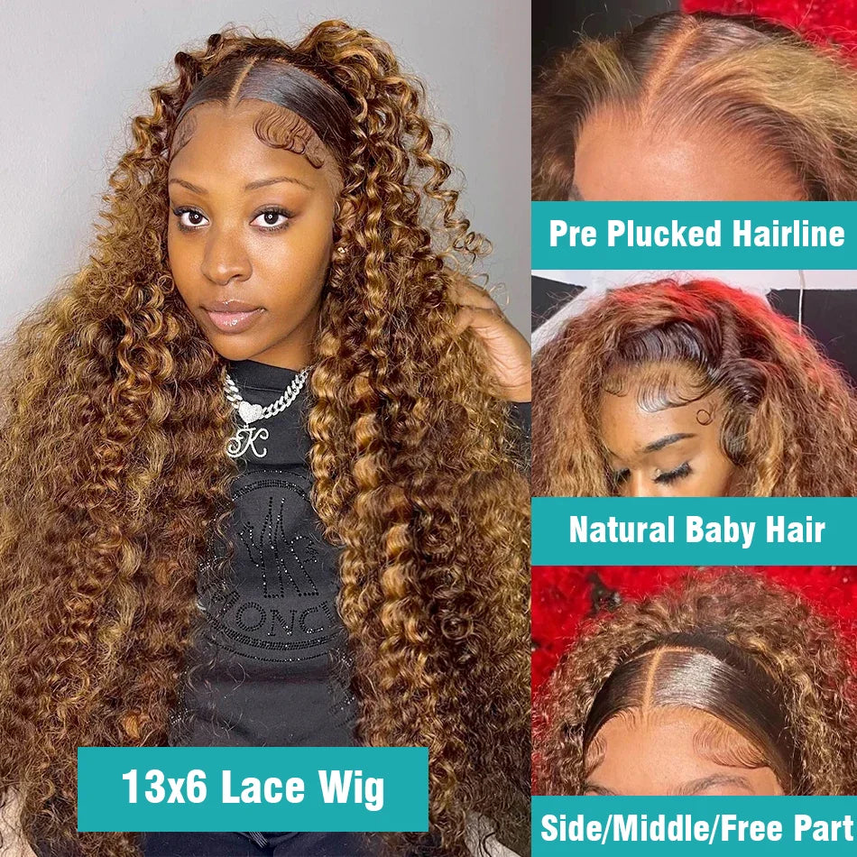 Density Highlight Honey Brown Curly Hd Lace Front