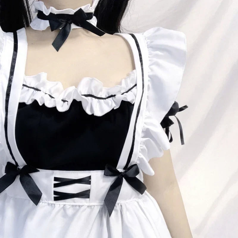 Black White Lolita Maid Costume Cosplay Costumes Cute