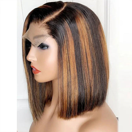 Highlight Wig Human Hair Bob Wig Straight Lace