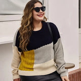 Autumn Winter Oversized Patchwork Knitting Sweater Female Casual